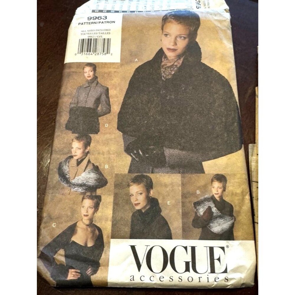 Vogue Misses Evening Accessories Sewing Pattern Boa Shrug Choker Muff Capelet Vi